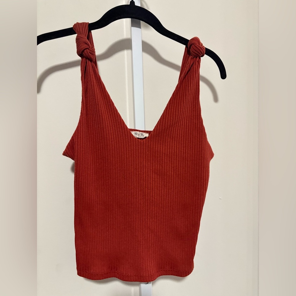 Miss Me Rust Ribbed Tank with Knotted Straps